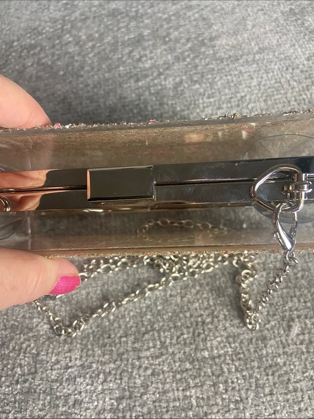 Glitter Evening Clutch Bag with Chain Strap - Champagne